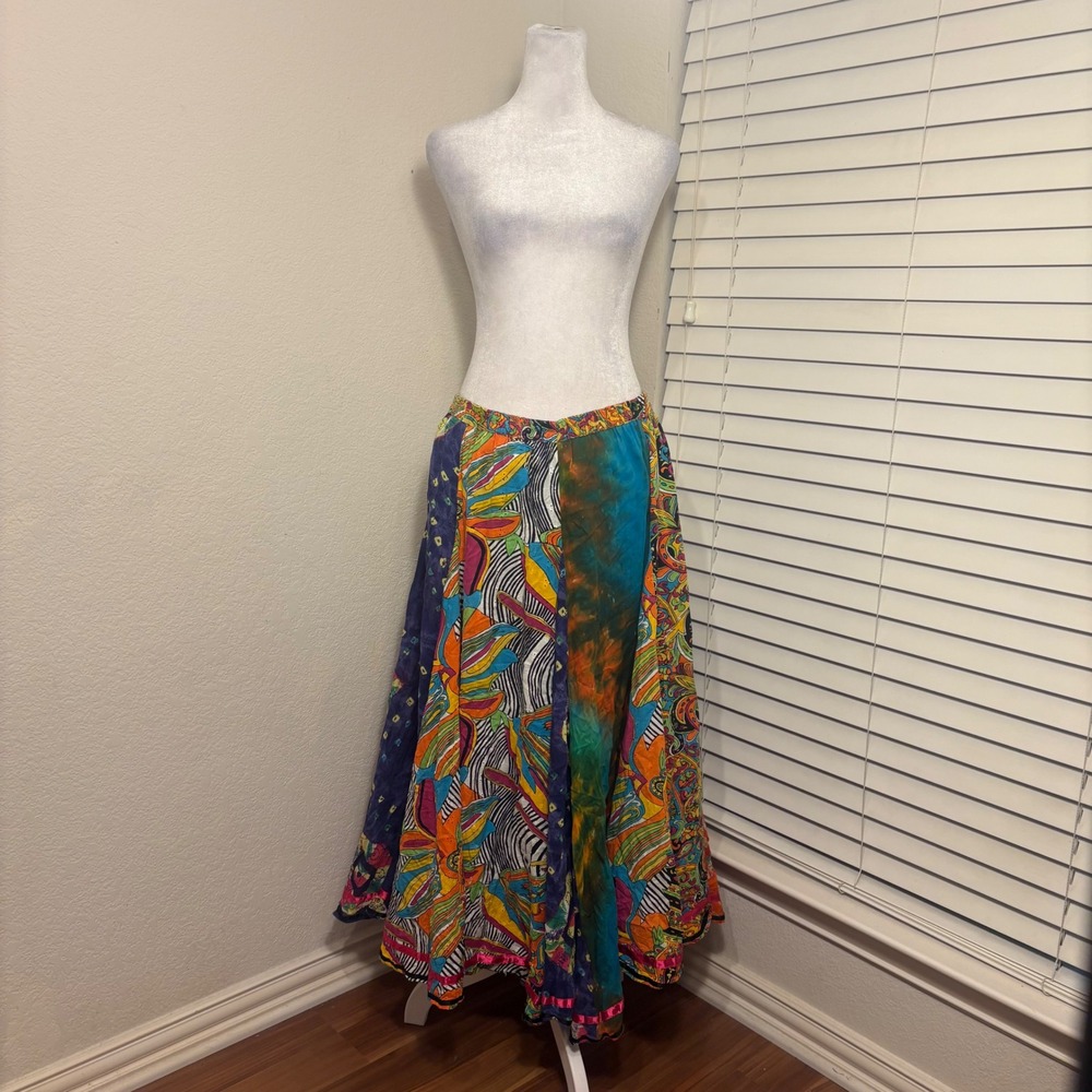 Patchwork Maxi Skirt Multi Color hippie bopo Festival Tie Dye Paisley Cotton 2X